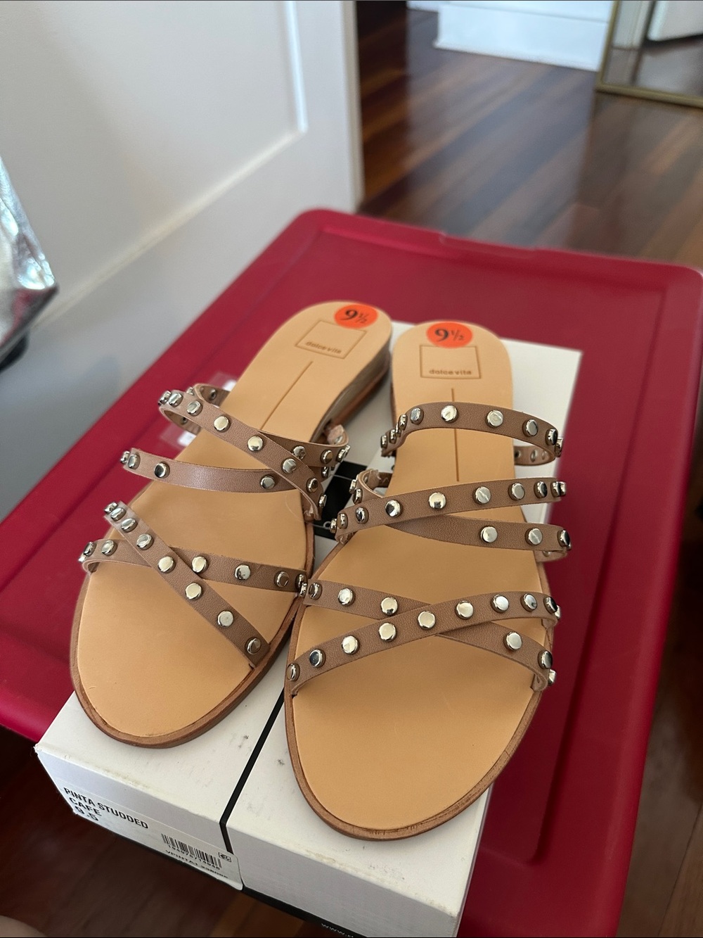 Dolce Vita Tan Studded Multi-Strap Slide Sandals
